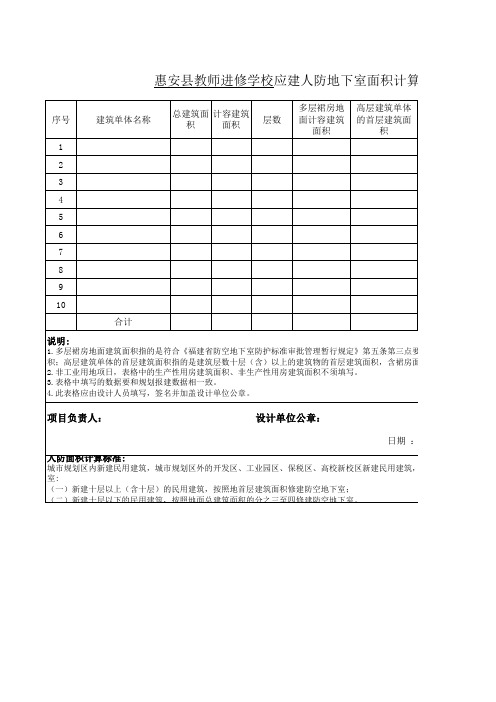 应建人防地下室面积计算书表格