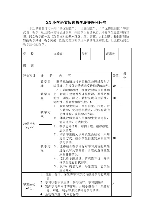 XX小学语文优质课评分标准