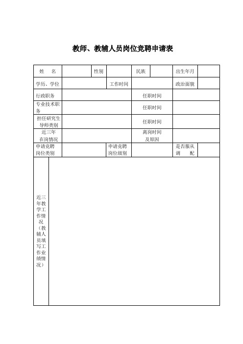 教师、教辅人员岗位竞聘申请表