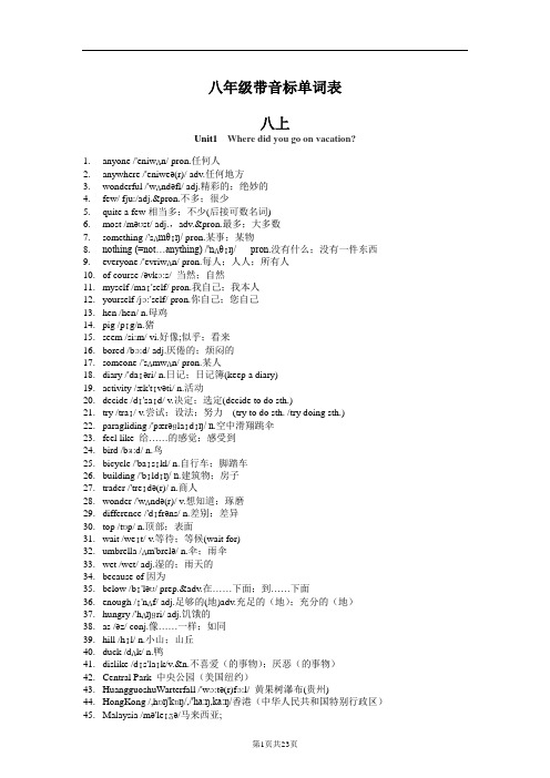 人教八年级全册带音标单词表