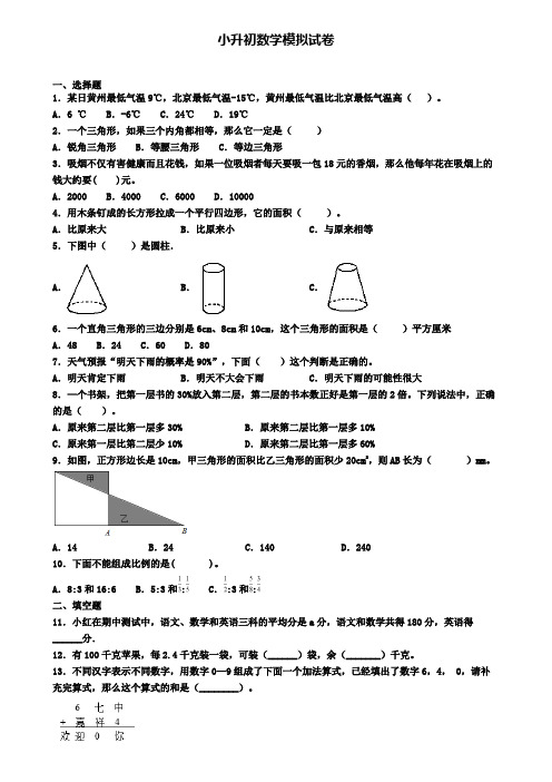 ┃试卷合集4套┃2020年怀化市名校数学小升初达标检测模拟试题