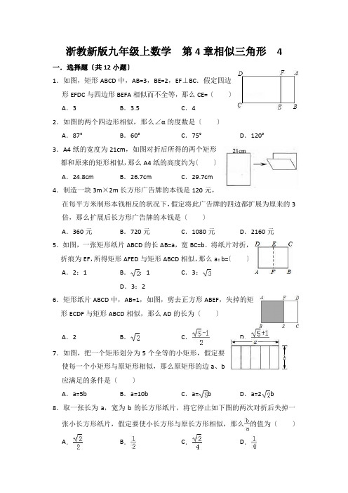 浙教新版九年级上数学  第4章相似三角形  4.6相似多边形  同步练习(有答案)