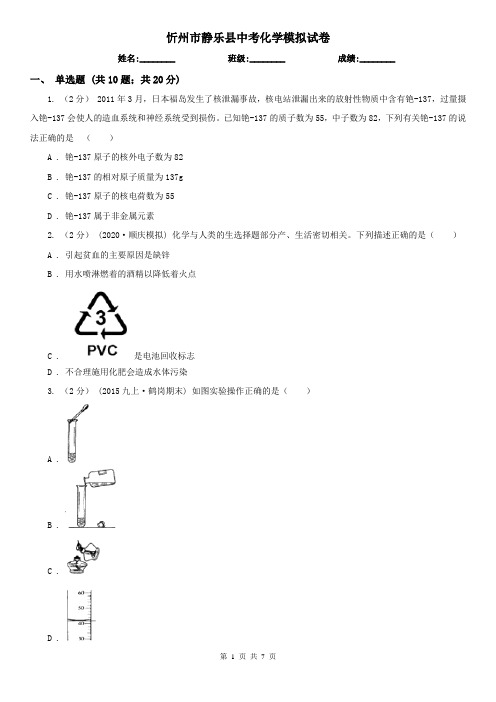 忻州市静乐县中考化学模拟试卷