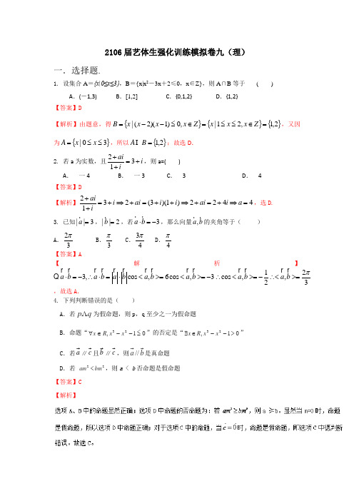 2016年高考数学备考艺体生百日突围系列 强化训练09(理)解析版 Word版含解析