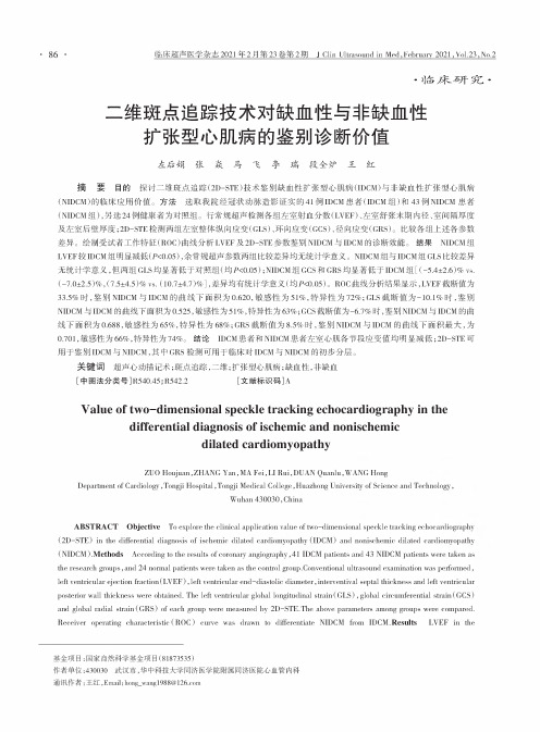 二维斑点追踪技术对缺血性与非缺血性扩张型心肌病的鉴别诊断价值