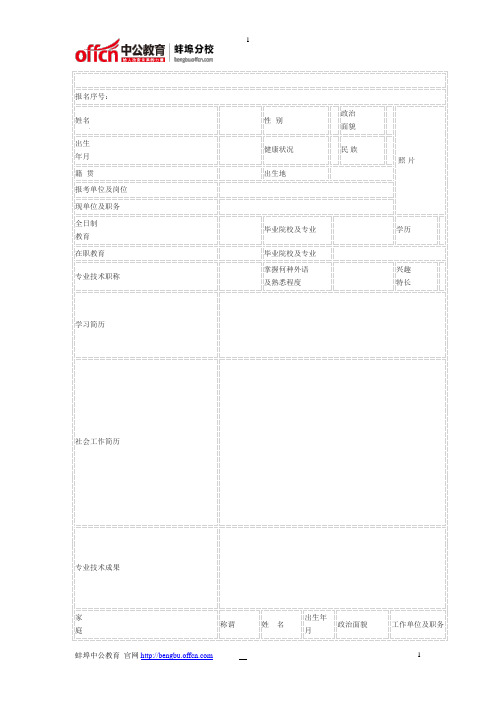 2014宿州市事业单位招聘报名表