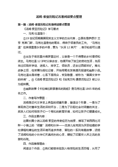 汤姆-索亚历险记名著阅读要点整理