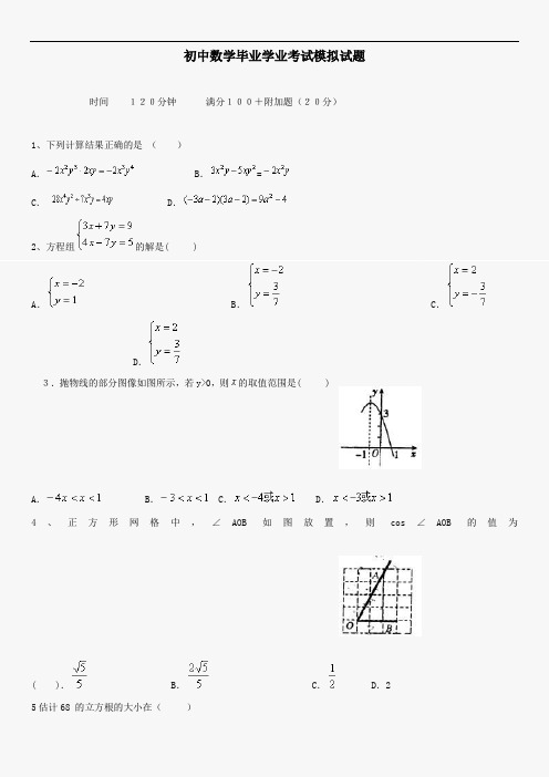 最新初中中考数学题库 2010数学湖南初中毕业学业考试模拟试题