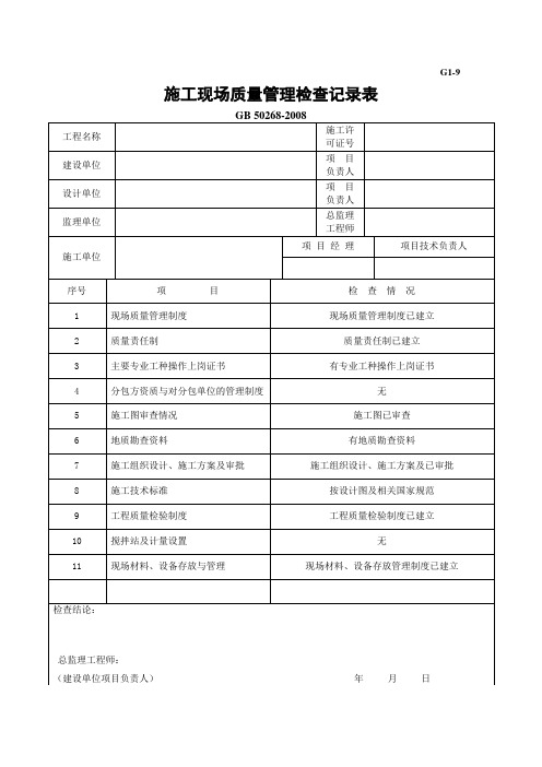 G1-9 施工现场质量管理检查记录表
