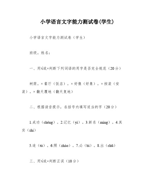 小学语言文字能力测试卷(学生)