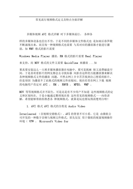 常见流行视频格式定义及特点全面详解