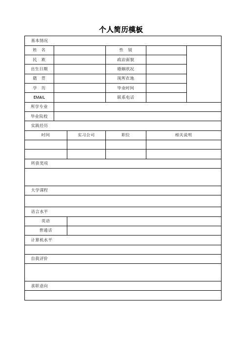 个人空白简历标准表(205)