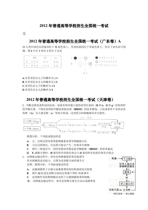 2012年高考生物概念图题(部分)