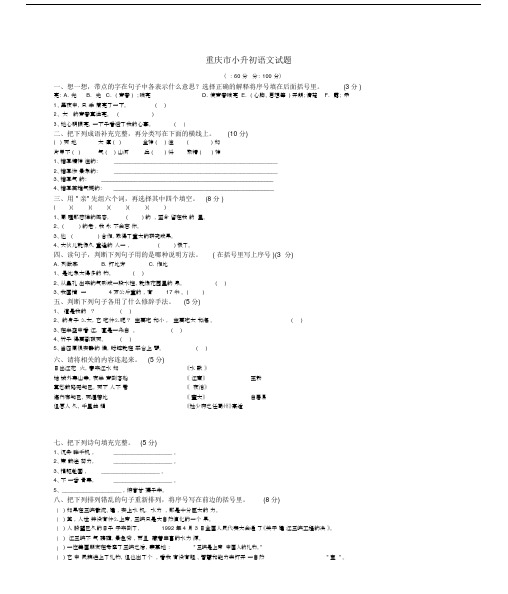 重庆市2019小升初语文试题.doc