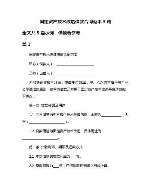 固定资产技术改造借款合同范本5篇