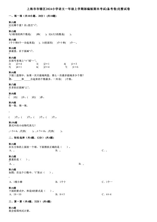 上海市市辖区2024小学数学一年级上学期部编版期末考试(备考卷)完整试卷