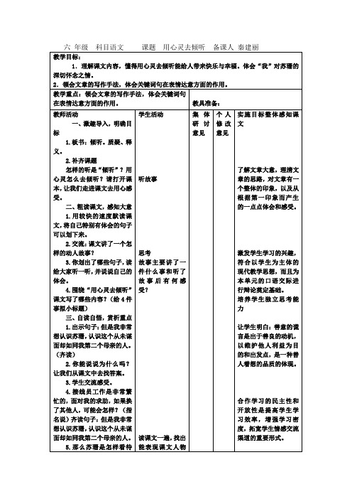 六 年级  语文  用心灵去倾听