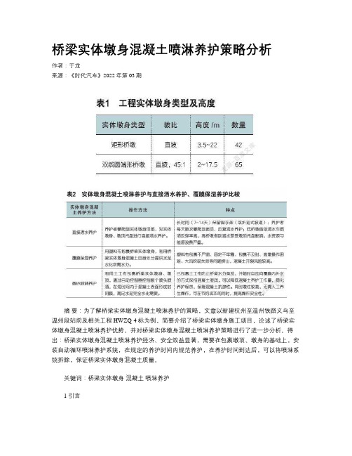 桥梁实体墩身混凝土喷淋养护策略分析