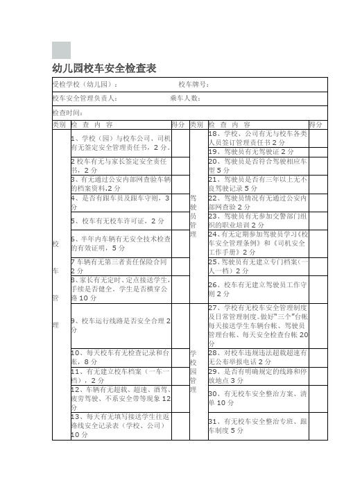 幼儿园校车安全检查表