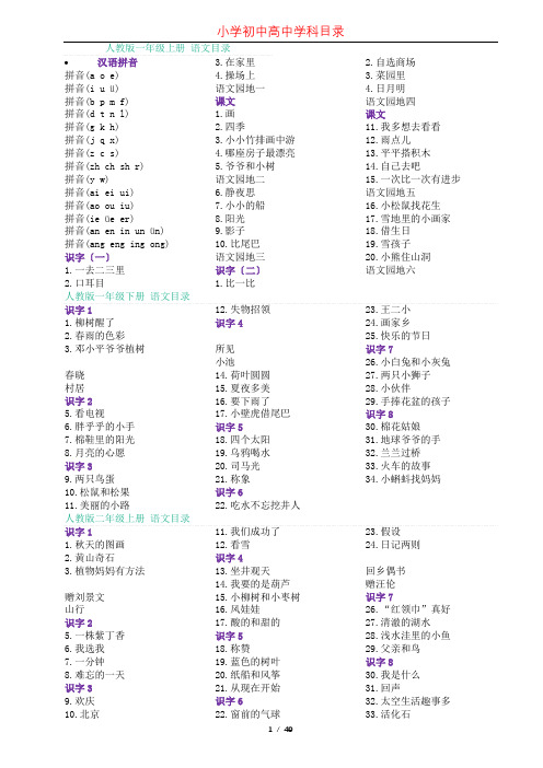 小学到高中学科目录