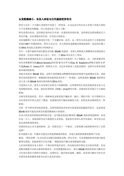 头发粗胸部小 东亚人体征与古代基因变异有关