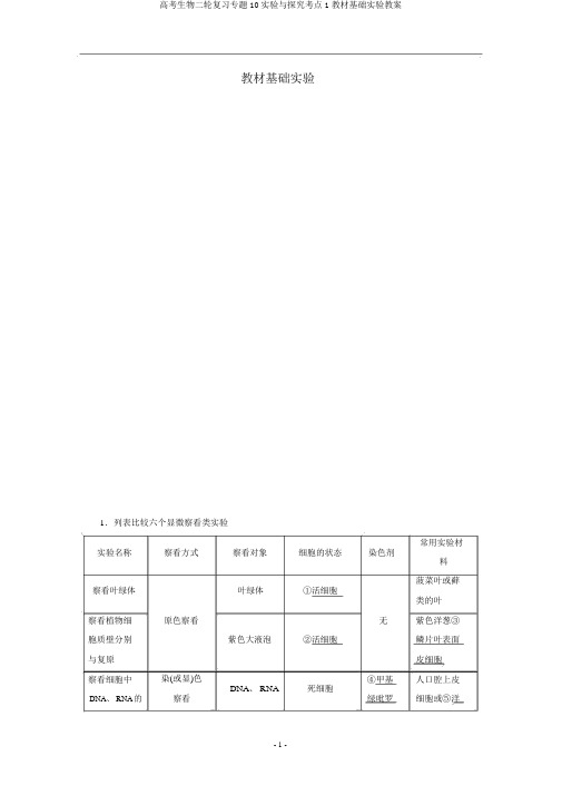 高考生物二轮复习专题10实验与探究考点1教材基础实验教案