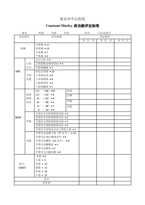 Constant-Murley肩功能评定标准