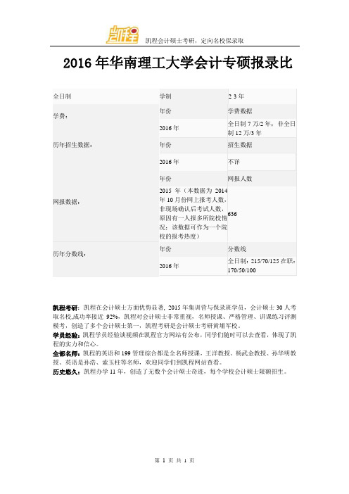 2016年华南理工大学会计专硕报录比