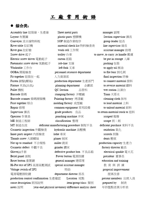 工厂常用术语100