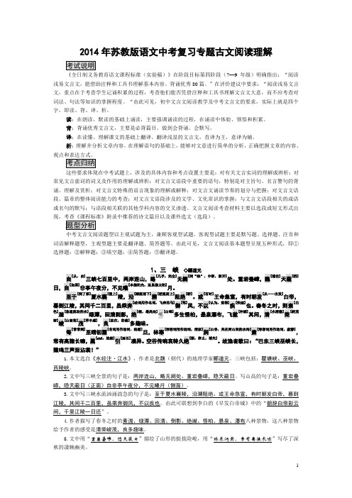 2014年苏教版语文中考复习专题古文阅读理解