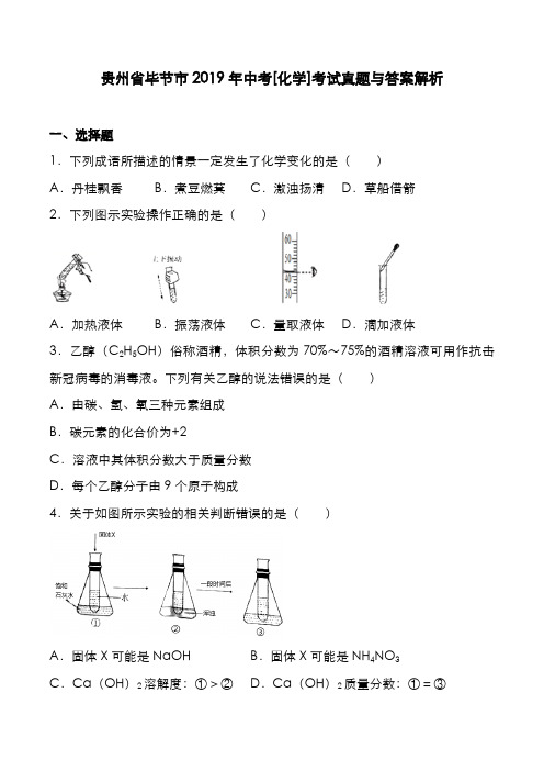 贵州省毕节市2019年中考[化学]考试真题与答案解析