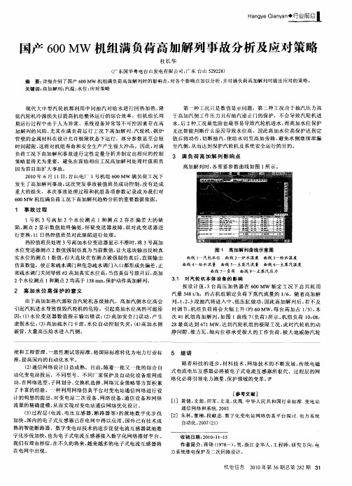 国产600MW机组满负荷高加解列事故分析及应对策略