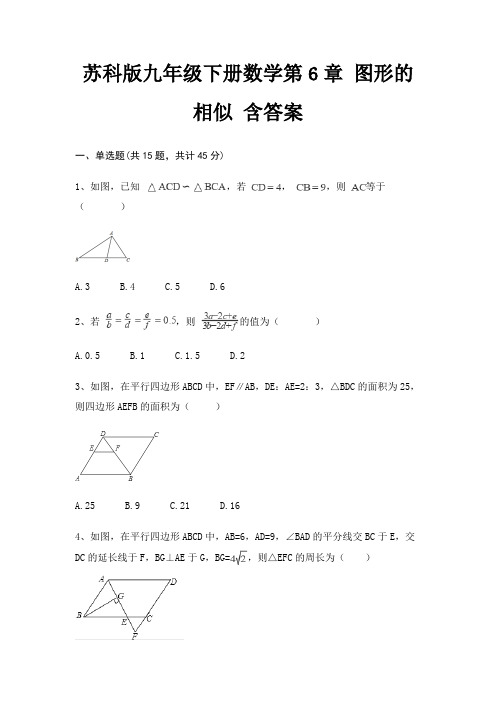 苏科版九年级下册数学第6章 图形的相似 含答案