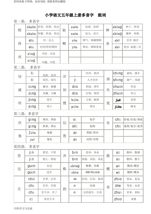 五年级上册语文 多音字组词