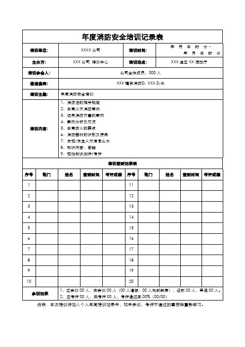 年度消防安全培训记录表(标准版)