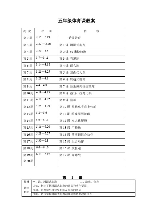 小学五年级下册体育课教案 修改完整