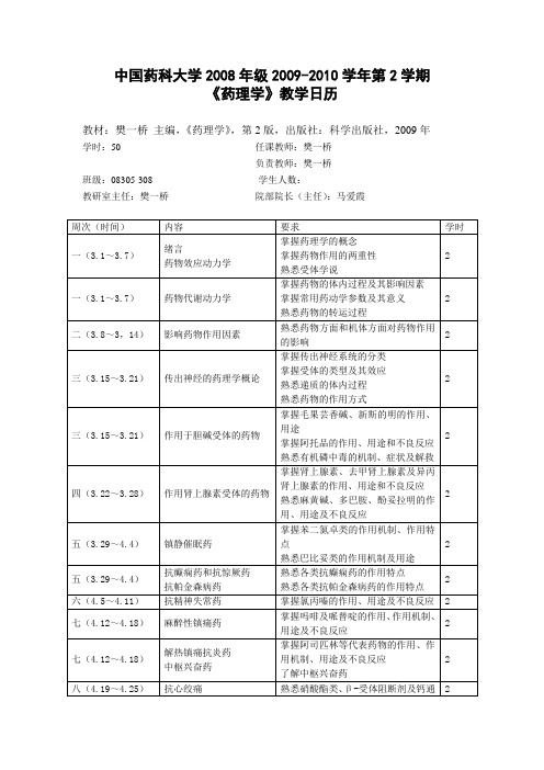 药理学教学日历