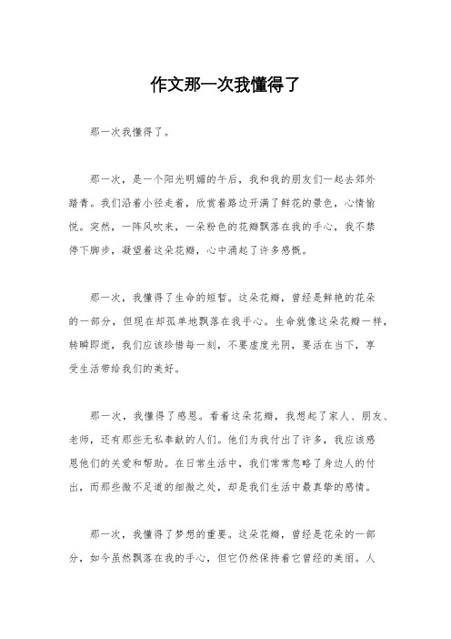 作文那一次我懂得了