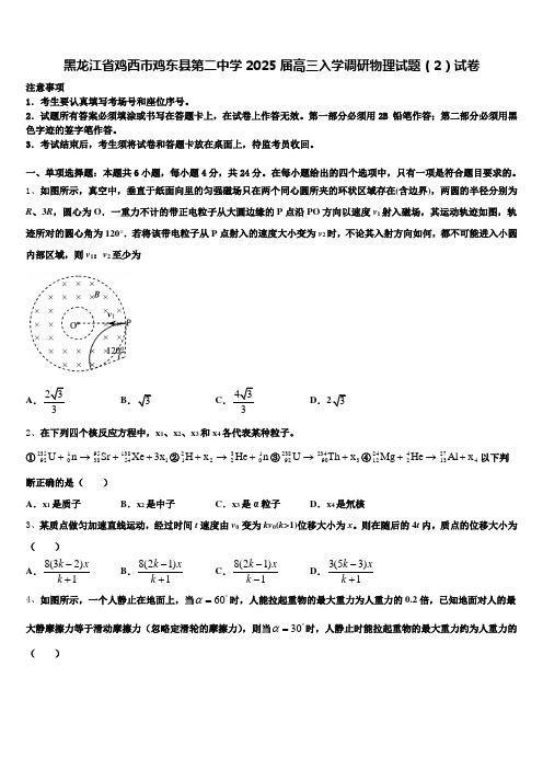 黑龙江省鸡西市鸡东县第二中学2025届高三入学调研物理试题(2)试卷含解析