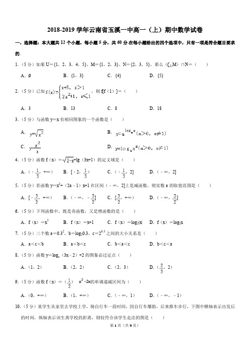 2018-2019学年云南省玉溪一中高一(上)期中数学试卷