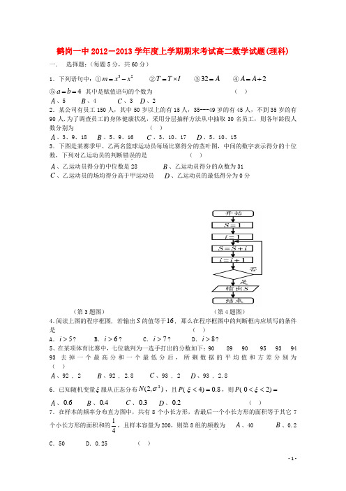 黑龙江省鹤岗市1213高二数学上学期期末考试 理