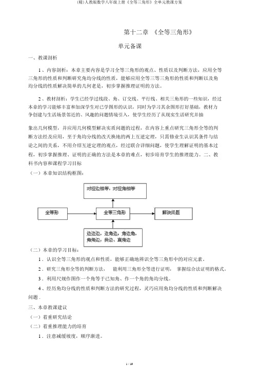 (精)人教版数学八年级上册《全等三角形》全单元教案