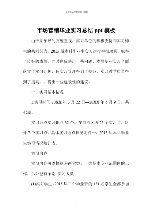 市场营销毕业实习总结ppt模板