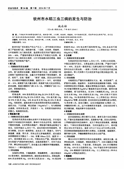 钦州市水稻三虫三病的发生与防治