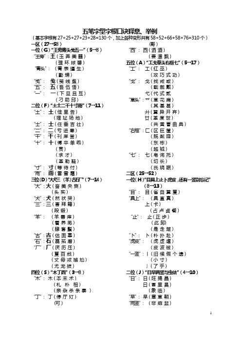 9、五笔字型字根口诀释意、举例