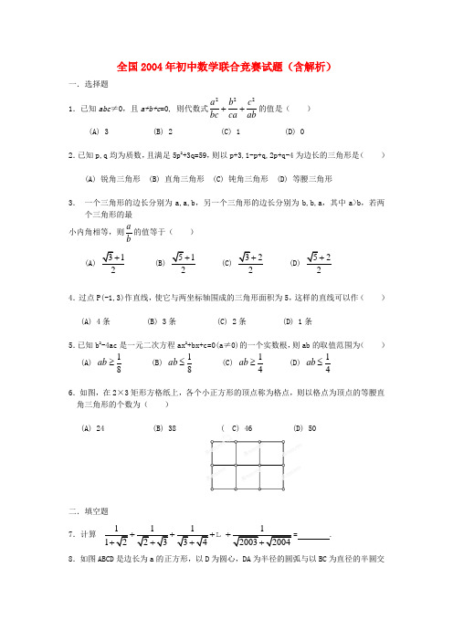 全国2004初中数学联合竞赛试题(含解析)