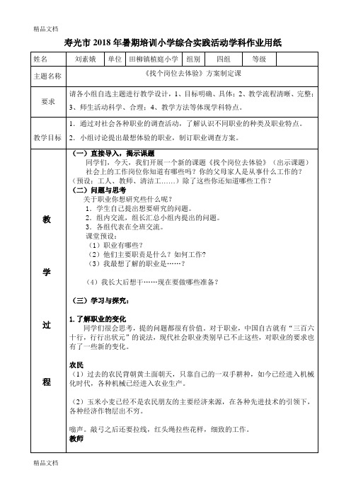 最新综合《找个岗位去体验》方案制定课教案--