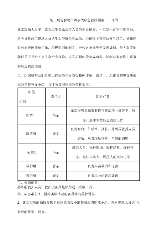 施工现场食物中毒事故应急救援预案