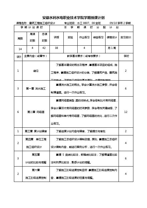 建筑工程施工组织设计授课计划