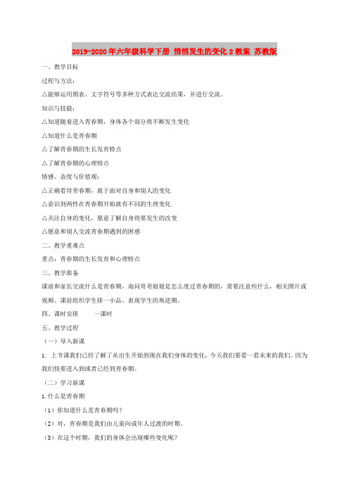 2019-2020年六年级科学下册 悄悄发生的变化2教案 苏教版